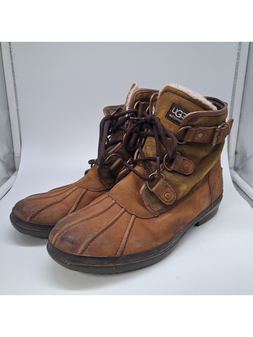 UGG Cecile Womens US 9 Brown Waterproof Leather Wool Lined Duck Boots 1007999